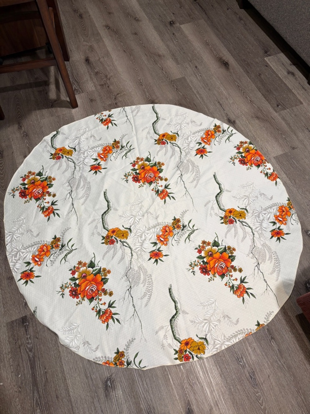 Orange Floral Round Tablecloth on White